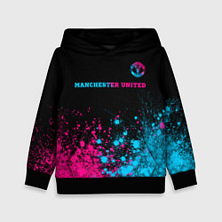Толстовка-худи детская Manchester United - neon gradient: символ сверху, цвет: 3D-черный