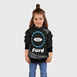 Толстовка-худи детская Ford в стиле Top Gear со следами шин на фоне, цвет: 3D-черный — фото 2