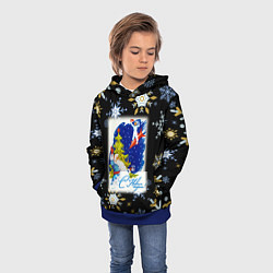 Толстовка-худи детская Новый год дед мороз и мальчик на ракете, цвет: 3D-синий — фото 2