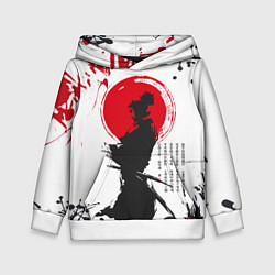 Толстовка-худи детская Самурай на фоне солнца, цвет: 3D-белый