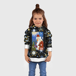 Толстовка-худи детская Новый год дед мороз и птичка, цвет: 3D-белый — фото 2