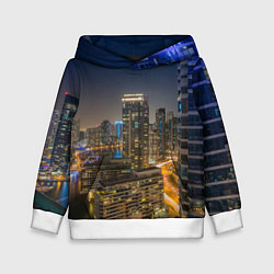 Толстовка-худи детская Ночной красочный город, цвет: 3D-белый