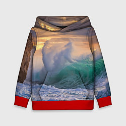 Толстовка-худи детская Штормовая волна, накатывающая на берег, цвет: 3D-красный