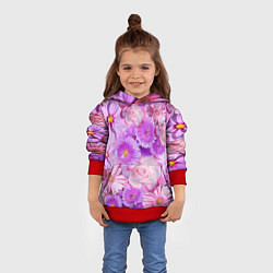 Толстовка-худи детская Фиолетовые и розовые цветы, цвет: 3D-красный — фото 2