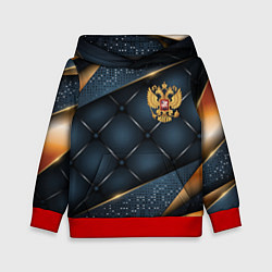 Толстовка-худи детская Золотой герб России на объемном фоне, цвет: 3D-красный