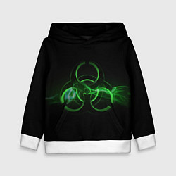 Толстовка-худи детская Радиация - зелёный знак, цвет: 3D-белый