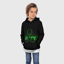 Толстовка-худи детская Радиация - зелёный знак, цвет: 3D-белый — фото 2