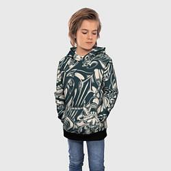 Толстовка-худи детская Японская тату текстура, цвет: 3D-черный — фото 2