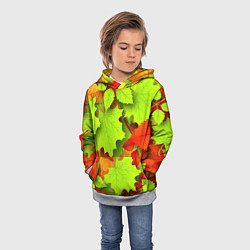 Толстовка-худи детская Зелёные осенние листья, цвет: 3D-меланж — фото 2