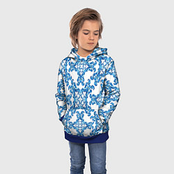 Толстовка-худи детская Гжель рисунок цветы, цвет: 3D-синий — фото 2