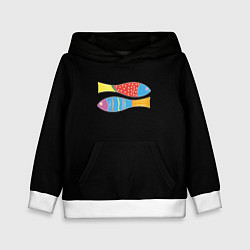Толстовка-худи детская Цветные рыбки знака зодиака, цвет: 3D-белый