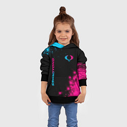 Толстовка-худи детская SsangYong - neon gradient: надпись, символ, цвет: 3D-черный — фото 2