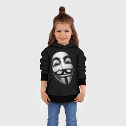 Толстовка-худи детская Маска анонимуса - Гай Фокс, цвет: 3D-черный — фото 2