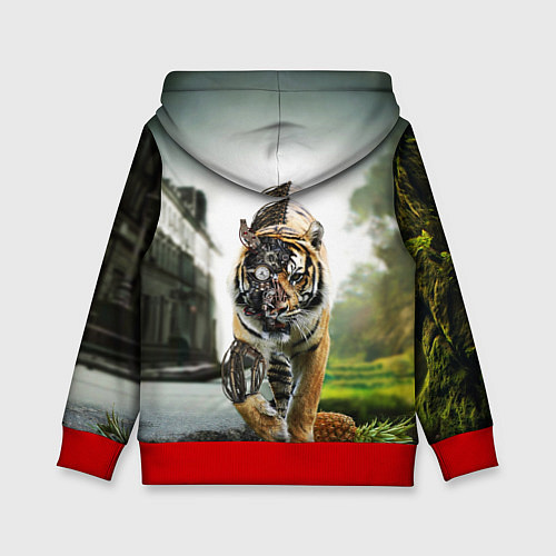 Детская толстовка Кибернетический тигр / 3D-Красный – фото 2