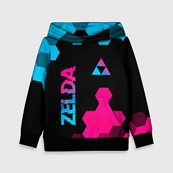 Толстовка-худи детская Zelda - neon gradient: надпись, символ, цвет: 3D-черный