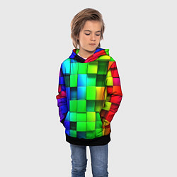 Толстовка-худи детская Цветные неоновые кубы, цвет: 3D-черный — фото 2