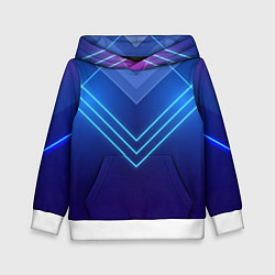 Толстовка-худи детская Глубокий синий с неоновыми полосами, цвет: 3D-белый