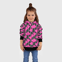 Толстовка-худи детская Малиновые мраморные сердца на полосатом черно фоне, цвет: 3D-черный — фото 2