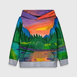 Толстовка-худи детская Закат на реке, цвет: 3D-меланж