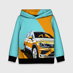 Толстовка-худи детская Фольксваген тигуан оранжевый, цвет: 3D-черный