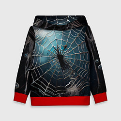 Толстовка-худи детская Halloween - паутина на фоне мрачного неба, цвет: 3D-красный