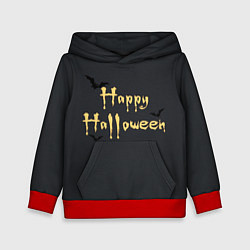Толстовка-худи детская Happy Halloween надпись с летучими мышами, цвет: 3D-красный