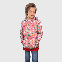 Толстовка-худи детская Новый год - снеговики, цвет: 3D-красный — фото 2
