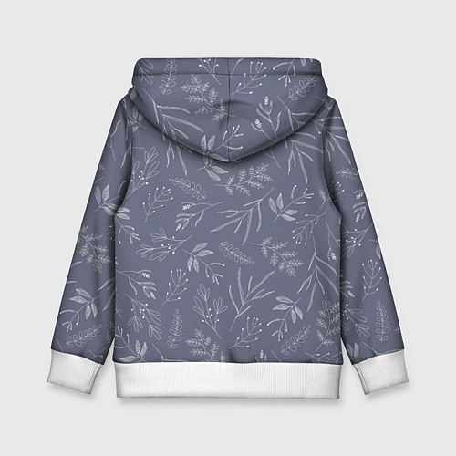 Детская толстовка Минималистичный растительный узор на серо-голубом / 3D-Белый – фото 2