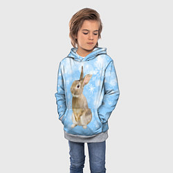 Толстовка-худи детская Кролик и снежинки, цвет: 3D-меланж — фото 2
