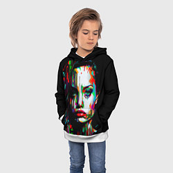 Толстовка-худи детская Анджелина Джоли - поп-арт, цвет: 3D-белый — фото 2