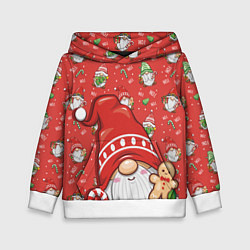 Толстовка-худи детская Новогодний гном с пряником, цвет: 3D-белый