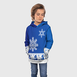 Толстовка-худи детская Снеговики в снежинках синие, цвет: 3D-белый — фото 2