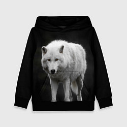 Толстовка-худи детская Белый волк на темном фоне, цвет: 3D-черный