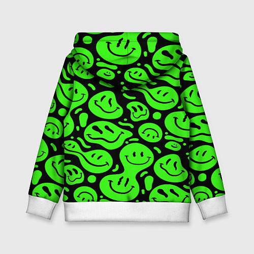 Детская толстовка Психоделические смайлы - салатовый неон / 3D-Белый – фото 2
