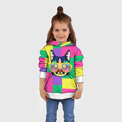 Толстовка-худи детская Кот в стиле поп-арт, цвет: 3D-белый — фото 2