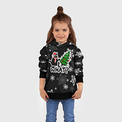 Толстовка-худи детская What котик роняет ёлку, цвет: 3D-черный — фото 2