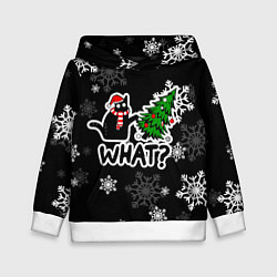 Толстовка-худи детская What котик роняет ёлку, цвет: 3D-белый
