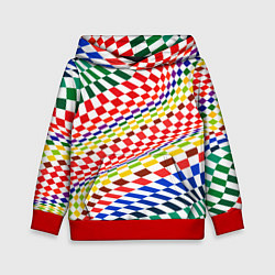Толстовка-худи детская Разноцветная оптическая иллюзия, цвет: 3D-красный