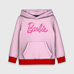 Толстовка-худи детская Барби - логотип на клетчатом фоне, цвет: 3D-красный