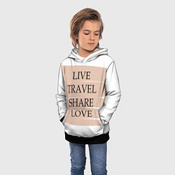 Толстовка-худи детская Live travel share love, цвет: 3D-черный — фото 2