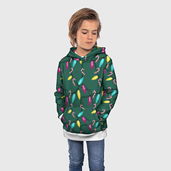 Толстовка-худи детская Новогодняя гирлянда зеленая, цвет: 3D-белый — фото 2