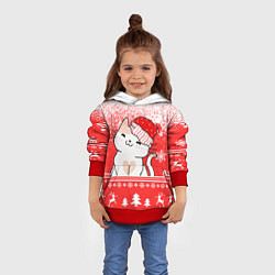 Толстовка-худи детская Новогодний милый котик, цвет: 3D-красный — фото 2