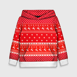 Толстовка-худи детская Праздничный красный свитер, цвет: 3D-белый