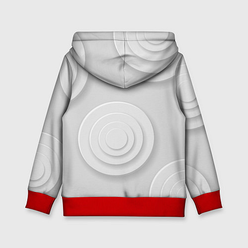 Детская толстовка Серый фон и абстрактные белые объёмные окружности / 3D-Красный – фото 2