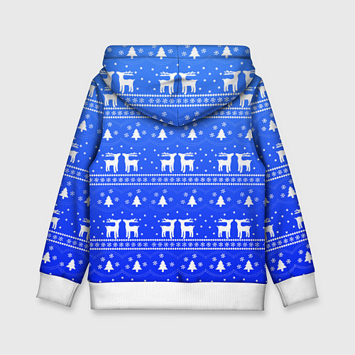 Детская толстовка Синий орнамент с оленями / 3D-Белый – фото 2