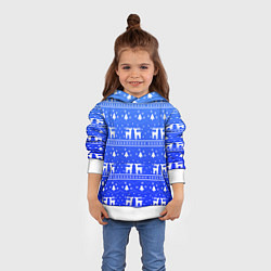 Толстовка-худи детская Синий орнамент с оленями, цвет: 3D-белый — фото 2
