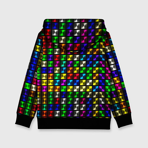 Детская толстовка Разноцветные неоновые квадраты / 3D-Черный – фото 2