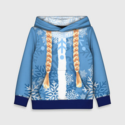 Толстовка-худи детская Снегурочка с косами, цвет: 3D-синий