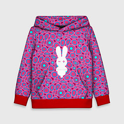 Толстовка-худи детская Белый кролик на розовом - символ 2023, цвет: 3D-красный