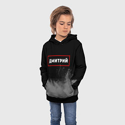 Толстовка-худи детская Дмитрий - в красной рамке на темном, цвет: 3D-черный — фото 2
